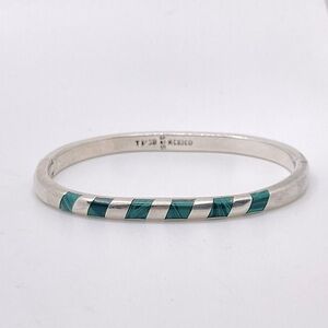 Vtg Taxco Sterling Malachite Inlay Pinch Bracelet TM-38 / 7” C / 2” D / 28g